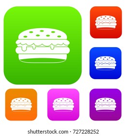 Burger set icon color in flat style isolated on white. Collection sings vector illustration