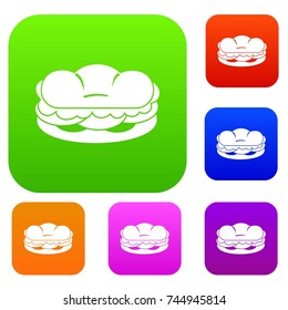 Burger set icon color in flat style isolated on white. Collection sings vector illustration