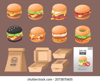 Burger Set With Paper Bag And Poster