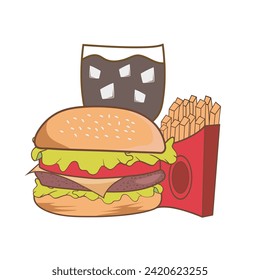 Ilustración vectorial de conjunto de hamburguesas, sobre un fondo blanco.