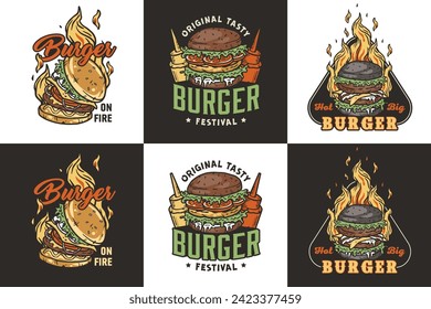 Burger set vector for logo of fast food. American food or hamburger collection for restaurant or cafe.