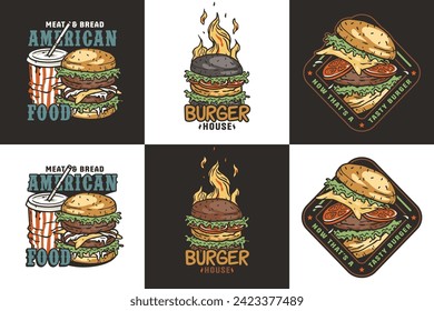 Burger set vector for logo of fast food. American food or hamburger collection for restaurant or cafe.