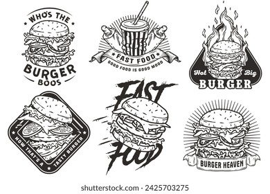 Burger set vector for logo of fast food. American food or hamburger collection for restaurant or cafe.