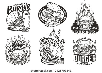 Burger set vector for logo of fast food. American food or hamburger collection for restaurant or cafe.