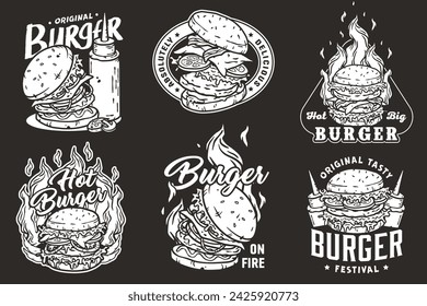 Burger set vector for logo of fast food. American food or hamburger collection for restaurant or cafe.