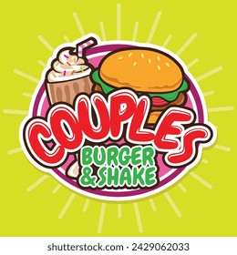 Burger and Shake Logo Design in Circle Emblem