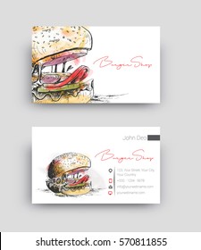 Burger Shop Business Card Vector Background.