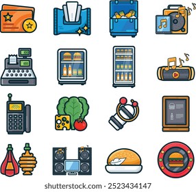 Burger shop icons set bundle