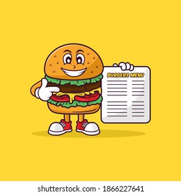 Burger shop mascot holding empity sign