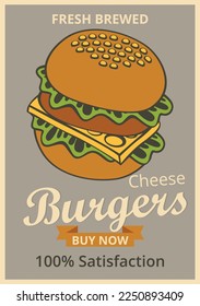 Burger shop poster, banner vector illustration. Social media concept.