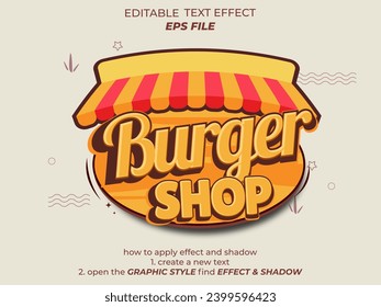 burger shop text effect, font editable, typography, 3d text. vector template