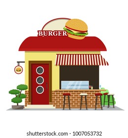 Burger shop.Food shop icon in flat design style. Vector illustration