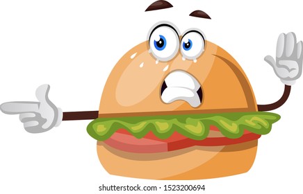 Burger showing, illustration, vector on white background.
