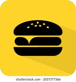 Burger sign. Hamburger sandwich. Cheeseburger icon. Black and yellow color vector illustration.