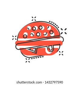 Burger sign icon in comic style. Hamburger vector cartoon illustration on white isolated background.  business concept splash effect.