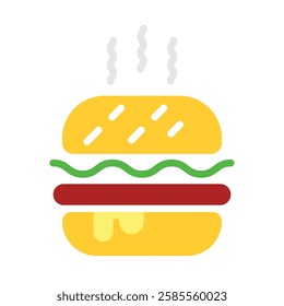 Burger sign icon in flat style. Hamburger colorful vector illustration on white isolated background