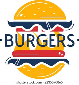 Burger sign icon, isolated on white vector illustration. Hamburger food symbol, cheeseburger with meat logo design. Sandwich lunch label background