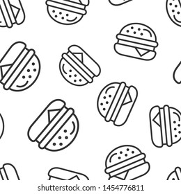 Burger sign icon seamless pattern background. Hamburger vector illustration on white isolated background. Cheeseburger business concept.