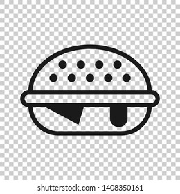 Burger sign icon in transparent style. Hamburger vector illustration on isolated background. Cheeseburger business concept.