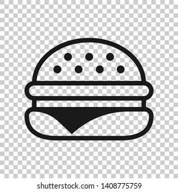 Burger sign icon in transparent style. Hamburger vector illustration on isolated background. Cheeseburger business concept.