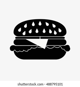 Burger silhouette flat design vector illustration. Isolated on white. Burger icon. Hamburger icon. Cheeseburger icon. Fast food icon. Burger vector. Burger flat. Hamburger flat. Cheeseburger vector