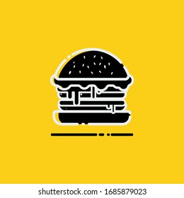 Burger silhouette illustration, Burger cute icons, Burger silhouette illustration icon vector graphics.