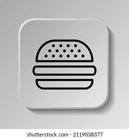 Burger simple icon, vector. Flat desing. Black icon on square button with shadow. Grey background.ai