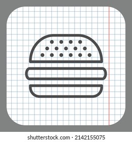 Burger simple icon, vector. Flat desing. On graph paper. Grey background.ai