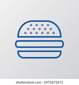 Burger simple icon, vector. Flat design. Paper cut design. Cutted blue symbol with shadow. Gray background.ai
