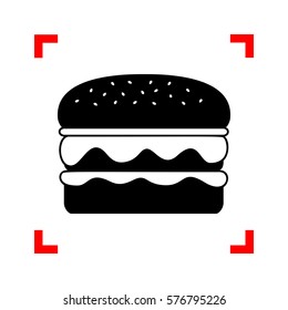 Burger simple sign. Black icon in focus corners on white background. Isolated.