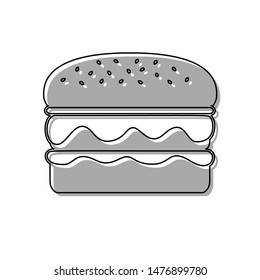Burger simple sign. Black line icon with gray shifted flat filled icon on white background. Illustration.