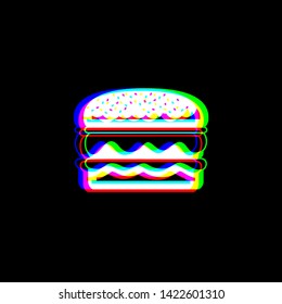 Burger simple sign. Red, green and blue unfocused contour icon at black background. Illustration.