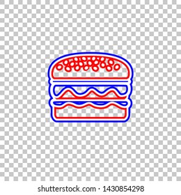 Burger simple sign. Red, white and contour icon at transparent background. Illustration.
