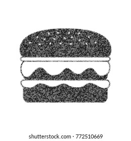 Burger simple sign. Vector. Black icon from many ovelapping circles with random opacity on white background. Noisy. Isolated.