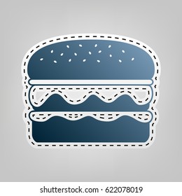 Burger simple sign. Vector. Blue icon with outline for cutting out at gray background.
