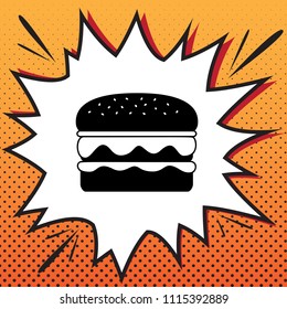 Burger simple sign. Vector. Comics style icon on pop-art background.