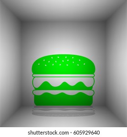 Burger simple sign. Vector. Green icon with shadow in the room.