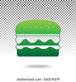 Burger simple sign. Vector. Green gradient icon with shadow at bottom on transparent and white background.