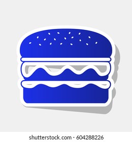 Burger simple sign. Vector. New year bluish icon with outside stroke and gray shadow on light gray background.