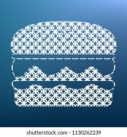 Burger simple sign. Vector. White textured icon at lapis lazuli gradient background.