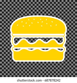 Burger simple sign. Vector. Yellow icon with white contour on dark transparent background.