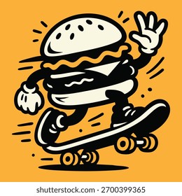 burger and skateboard, fun logo