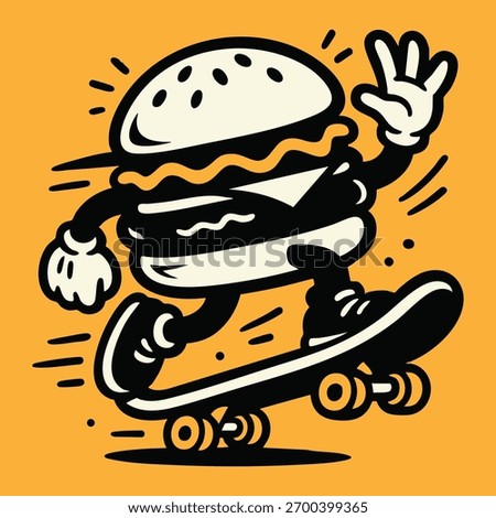 burger and skateboard, fun logo