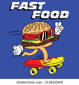 BURGER SKATING FAST FOOD VECTOR