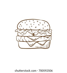 Burger Sketch Draw Vector Illustration