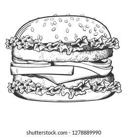 Burger sketch on white background. Vector illustration