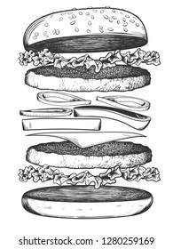 Burger sketch on white background. Vector illustration
