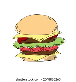 Burger sketch on white background. Vector illustration 