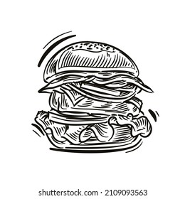 Burger sketch on white background. Vector illustration.