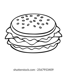burger sketch vector illustration,isolated on white background,top view